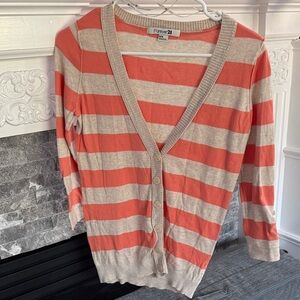 Forever 21 Women's Coral and Beige Striped Cardigan